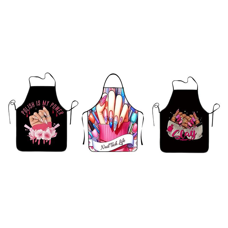 1 Pcs Nail Art Printing Beauty Kitchen Women Apron Household Cleaning Pinafore Salon Home Cooking Baking Manicure Work Clothes