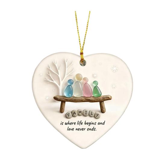 Heart-Shaped Sea Glass Family Ornament Handmade Sea Glass Art Heart Ornament for Christmas Tree Home Decor