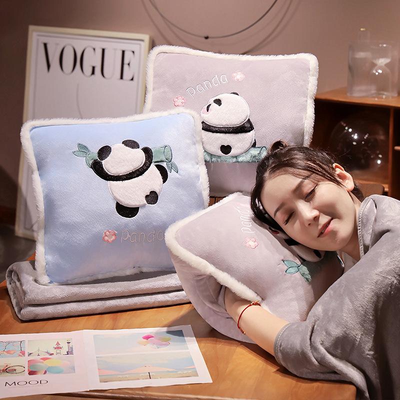Cartoon Panda Throw Pillow Quilt Dual-Purpose Two-In-One Pillow Office Lunch Break Nap Blanket Car Throw Pillow Quilt