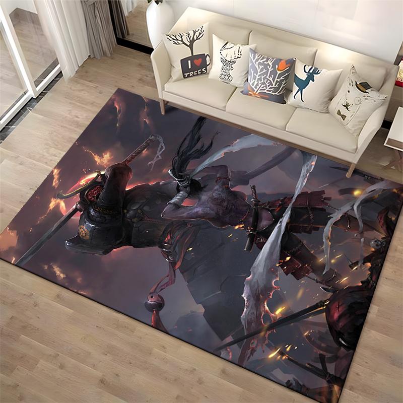 Epic Samurai Battle Scene with Fiery Background Printed Carpet Suitable for Use As an Anti-slip for Living Room Bedroom Sofas