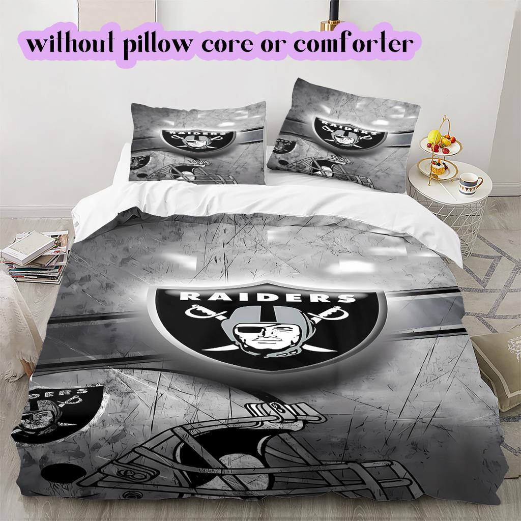 Las Vegas Raiders Pattern Bedding Quilt Set Quilt Cover Pillowcase Home Decoration Birthday Gift (1 * Duvet Cover + 2 * Pillowcase, Without Core)