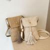 Damen Stroh Strandtasche Urlaubs Handy Umhängetasche Sommer Quaste Mini Umhängetasche für Dame Reise Bohème Stil KTB