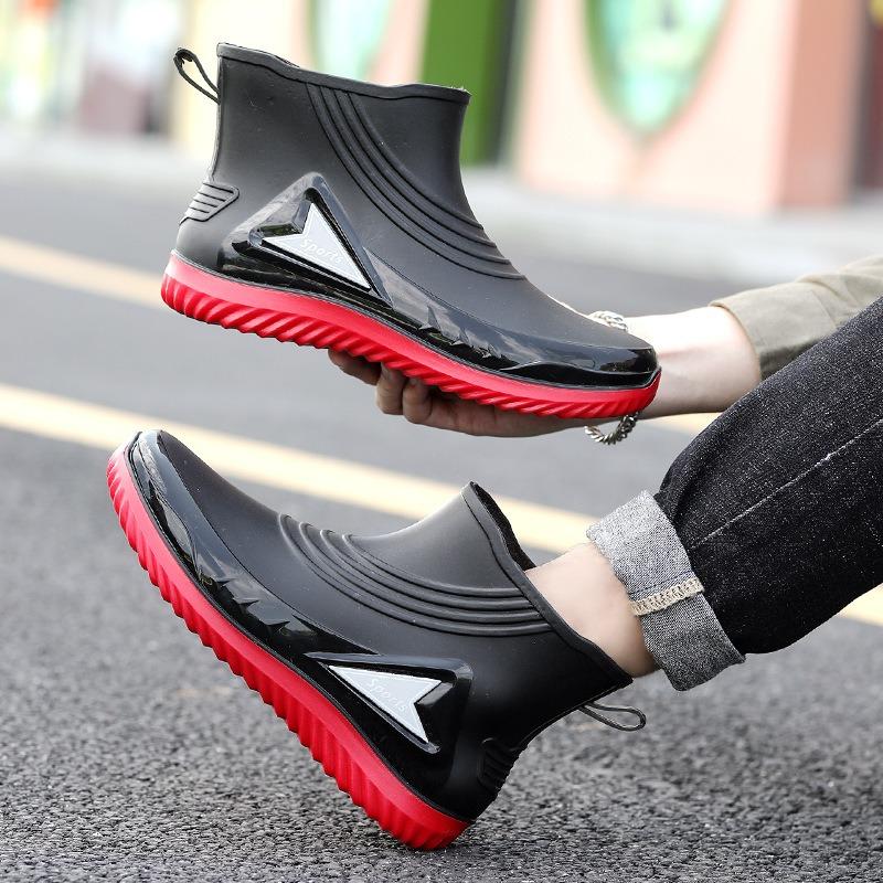 Men's rain shoes fashion trend medium and short rain shoes velvet water shoes work overshoes waterproof non-slip waterproof boots