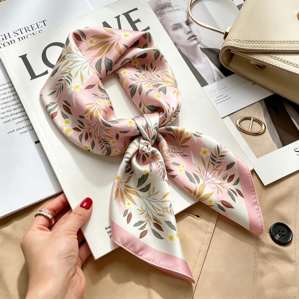 New Retro Plaid Imitation Silk Small Silk Scarf Women's High-end Professional Scarf Shirt Decorative Headband Tied Bag Silk Scarf