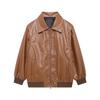 VAYLA Women Zipper Leather Bomber Jackets Coats Contrast Stitch Lapel Long Sleeve Jacket Motorcycle Outwear Tops