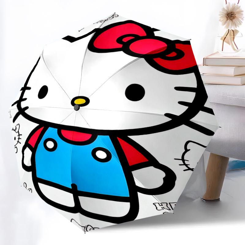 1 pièce Parapluie de voyage compact Hello Kitty à ouverture/fermeture automatique, armature solide à 8 baleines pour hommes et femmes S1222011