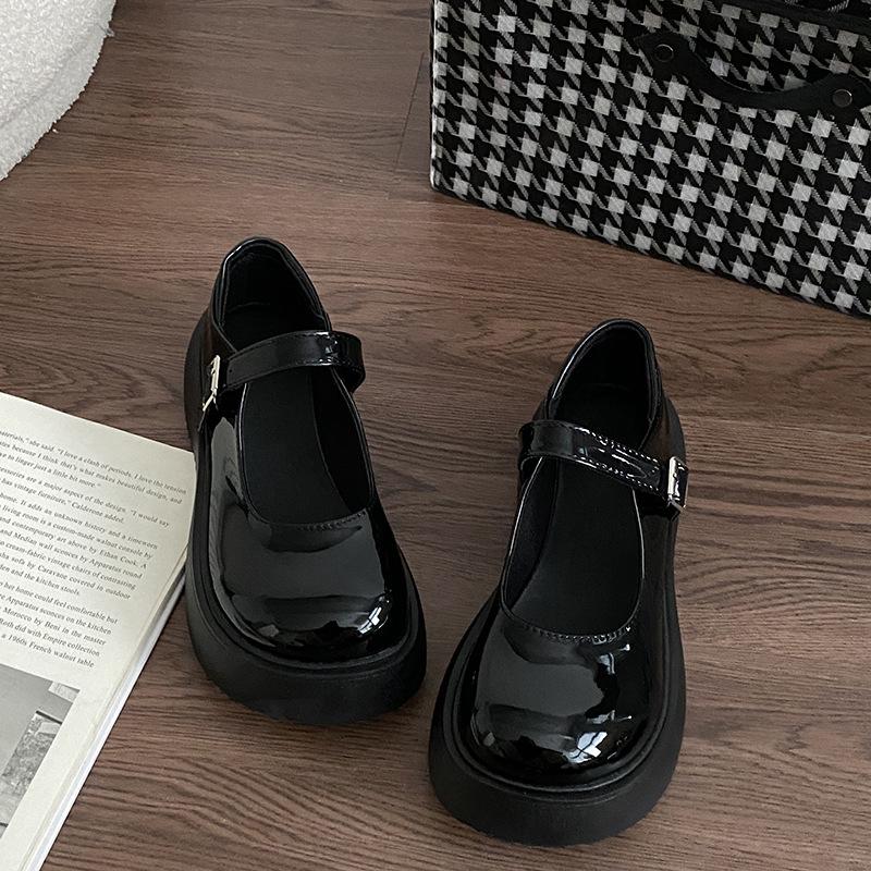Pantofi mici de piele cu platformă, cu vârf rotund versatil, stil britanic negru, pentru femei, nou toamnă 2025, pantofi unici retro franțuzești Mary Jane