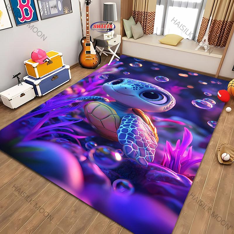 Tapis imprimé Thème Tortue Magique Lumineuse Salon Chambre Canapé Bureau Tapis Décoratif Grande Surface Tapis de Jeu pour Enfants Grande Taille