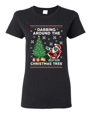 Ladies Dabbing Around The Christmas Tree Santa Ugly Xmas Funny DT T-Shirt Tee Unisex T-Shirt