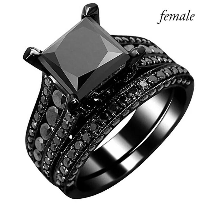 Charm Couple Rings Romantic Women Rhinestones CZ Rings Set Trendy Men Stainless Steel Rings Wedding Band Jewelry For Lover Gifts