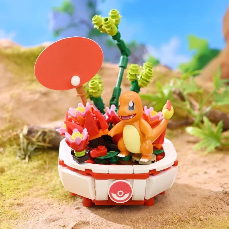 Pokemon Potted Building Blocks Pikachu Charmander Squirtle Model Toy Creative Plant Flower Bricks Kids Toys Gifts Desktop Display