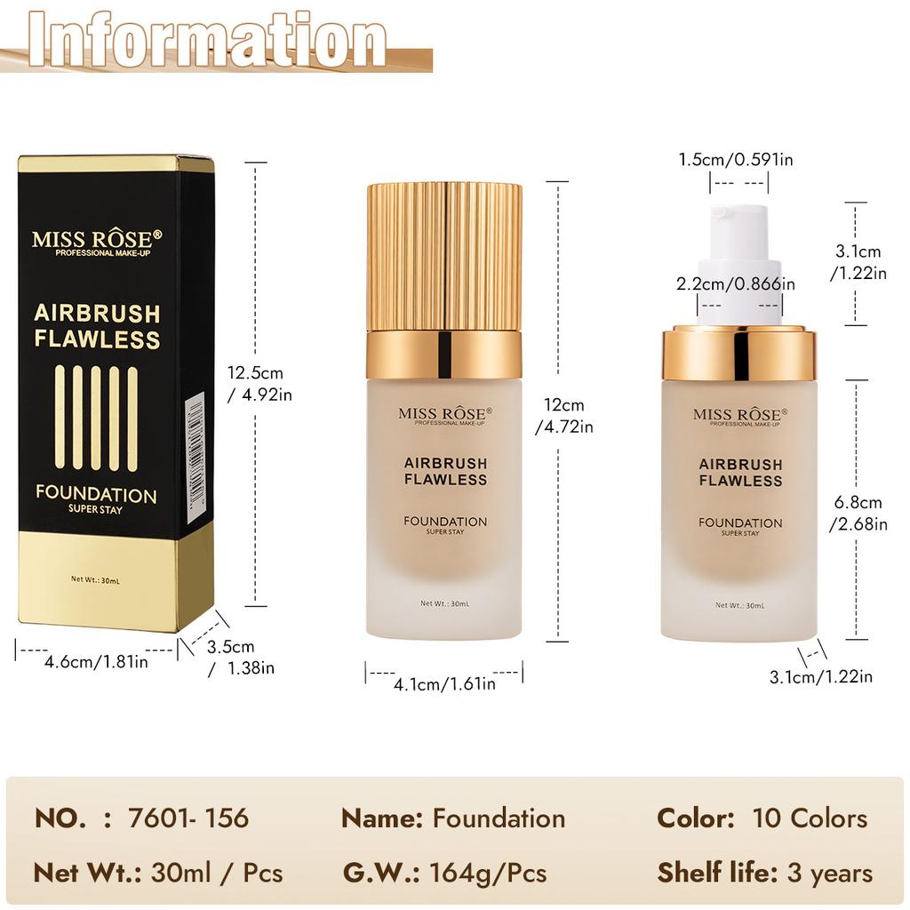 MISS ROSE Foundation for Oily Skin Natural Finish Waterproof Longwear