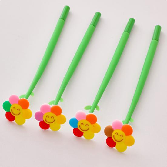 2Pcs Sunflower Gel Pen with Soft Silicone Grip Cute Smile Face Design Pen Smooth