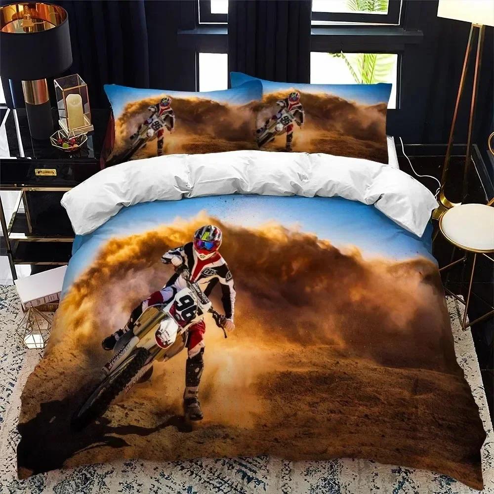 Motorcycle Rider Bed Duvet Cover Set Queen Calico Twin Size Comforter Cover Bedding Set Single King Soft Polyester Quilt Cover