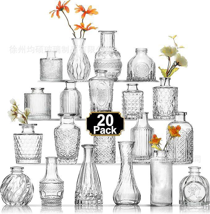Clear Bud Vases Bulk Small Flower Vases for Wedding Decor Glass Vintage Bottle Set for Centerpieces Home Decor Bottles