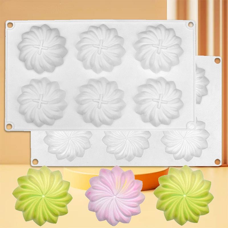 6 Caviteit Geometrie Spiraal Bloem Siliconen Vorm Wervelwind Bakvorm DIY Chocolade Bakgereedschap Taart Decoratie Accessoires