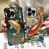 Golden Carp Lucky Koi Plating Phone Case For Iphone 16 17 Pro Max Air 16E 14 15 Plus 12 13 Mini Anti-Fall Airabag Cover
