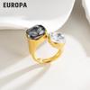 18 Karat Gold Geometrischer Schwarz-Weiß Zirkonia Offener Ring - Europäisches & Amerikanisches Luxus Nischen Design