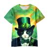 Zomer Rond Hals 3D Groene Magische Hoed met Klaver Print Top Modieuze Casual Korte Mouw Kinder Jongen en Meisje T-shirts