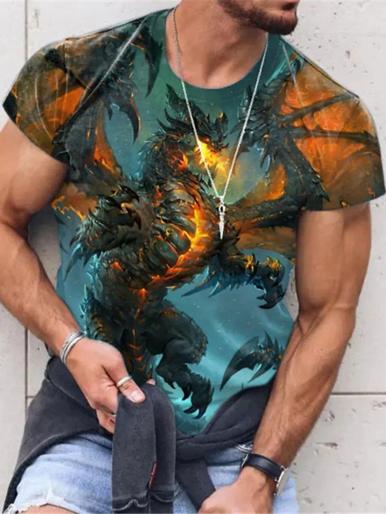 Men's T-Shirt for Men Clothing Oversized Tee Shirt Chinese Dragon Graphic 3D Print Summer Casual Fashion Short Sleeve Tops