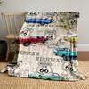 Route 66 Vintage Car Map Blanket Bedroom Blanket for Livingroom Couch Lunch Break Soft Throw for Friend's Festival Gift