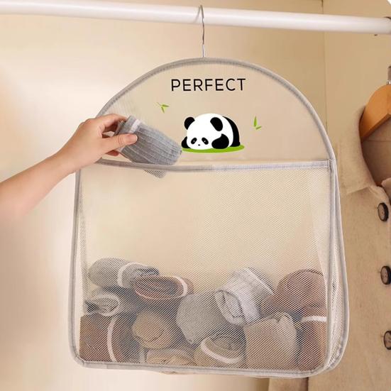 Mesh Storage Bag Large Capacity Wardrobe Organizer Breathable Hanging Storage Net for Underwear Socks