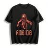 Vintage Biker Skull Print Ride Or Die Casual Short Sleeve T-Shirt Pure Cotton T-shirt