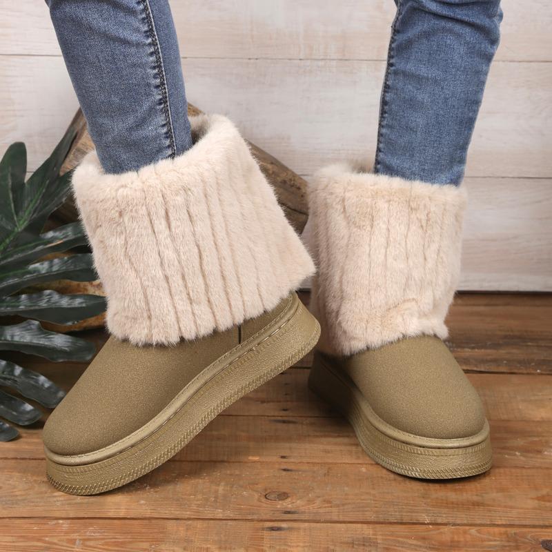 Herbst- und Wintermode neue dicksohlige runde Zehen flauschige gerüschte kurze Stiefel Samt warm vielseitig warm Schneestiefel