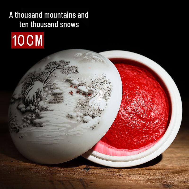 Four Treasures of Study: Large Chinese Painting & Calligraphy Red Seal Ceramic Ink Pad for Beginners