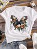 (Asian Size) 90s Butterfly Trend Women Tee Top Clothing Casual Flower Short Sleeve T Shirt Fashion Print Lady Female Graphic T-shirts