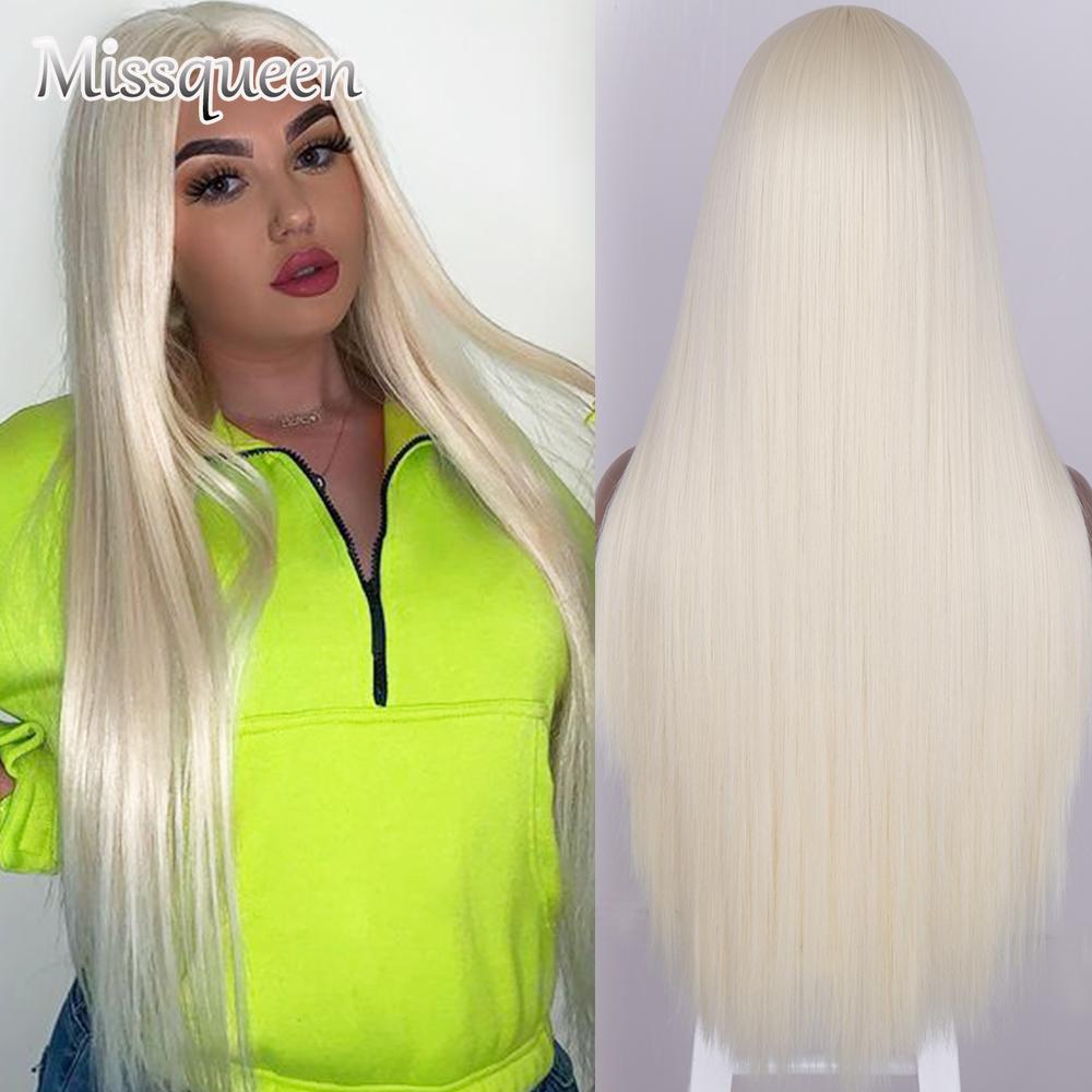 MISSQUEEN Long Straight Blonde Synthetic Wigs for Women Natural Middle Part Wig for Girl Heat Resistant Fiber Natural Looking Wig