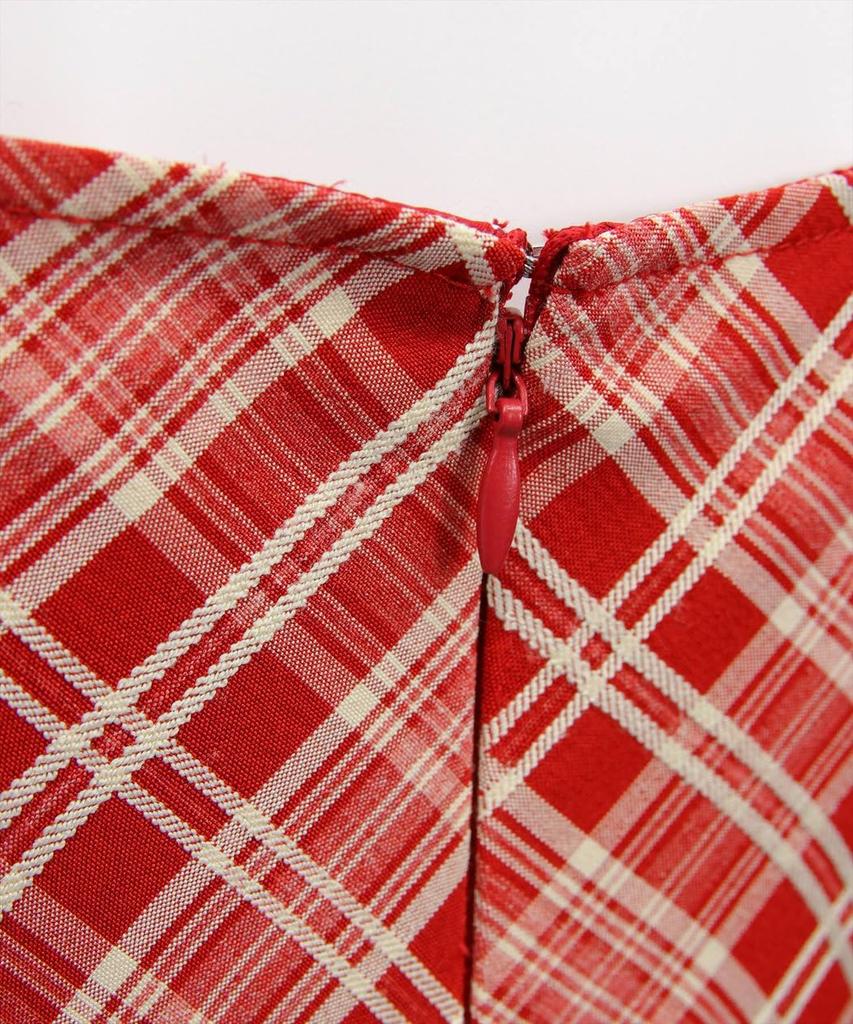 Long Dress for Checkered Short Slimming with Waist Checkered Frill Dress [Clear] Women, Frilled, Pattern, Sleeves, Flared, Effect, Figure-Flattering,