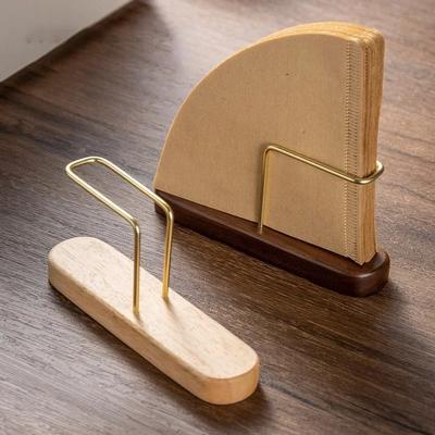Metal Coffee Filter Paper Storage Rack Three-dimensional Storage Box with Wooden Base Coffee Maker Tools Coffee Accessories
