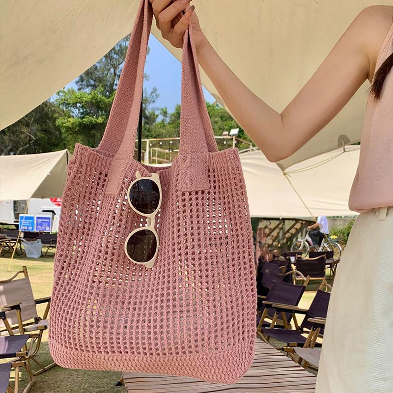 Wool Large Capacity Knit Bag Shoulder Shopping Bag for Women Cotton Cloth Girls Tote Shopper Bag Female Handbag Crochet Bag KTY