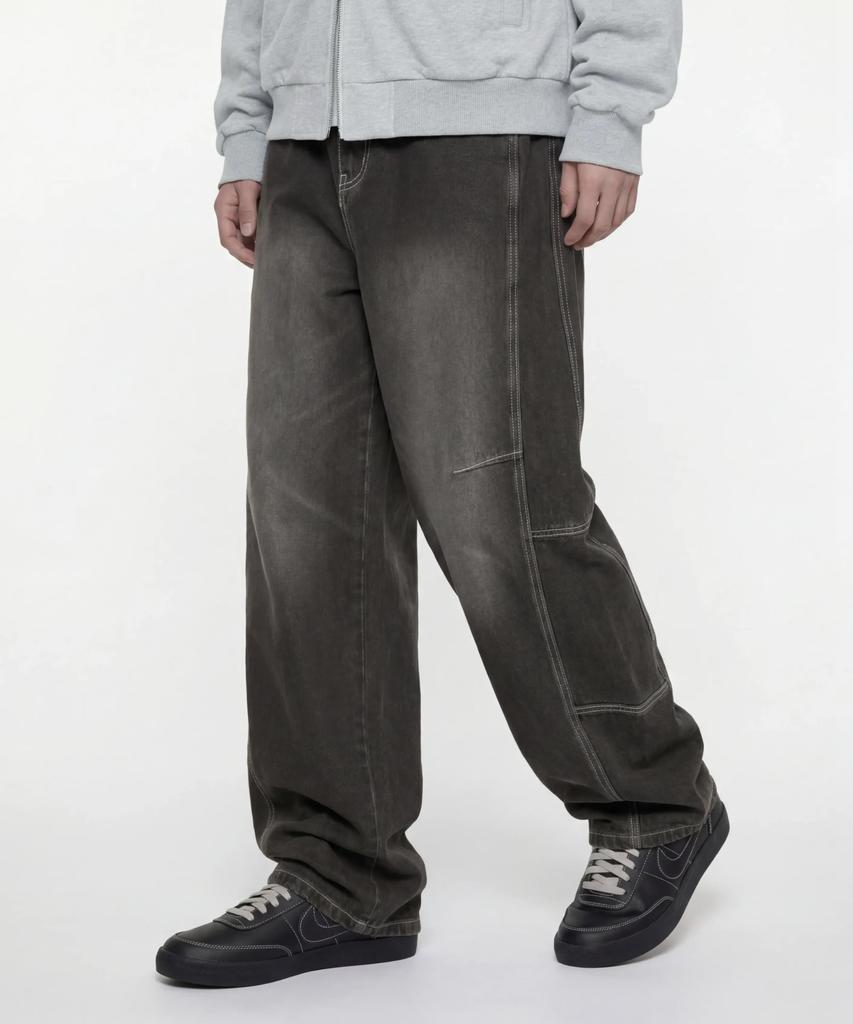 AGOD Curved Wash Cut-Out Wide Denim Pants [Dust Black]