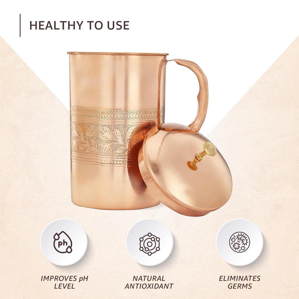 Embossed Copper Jug with 2 Copper Embossed Glasses| Copper