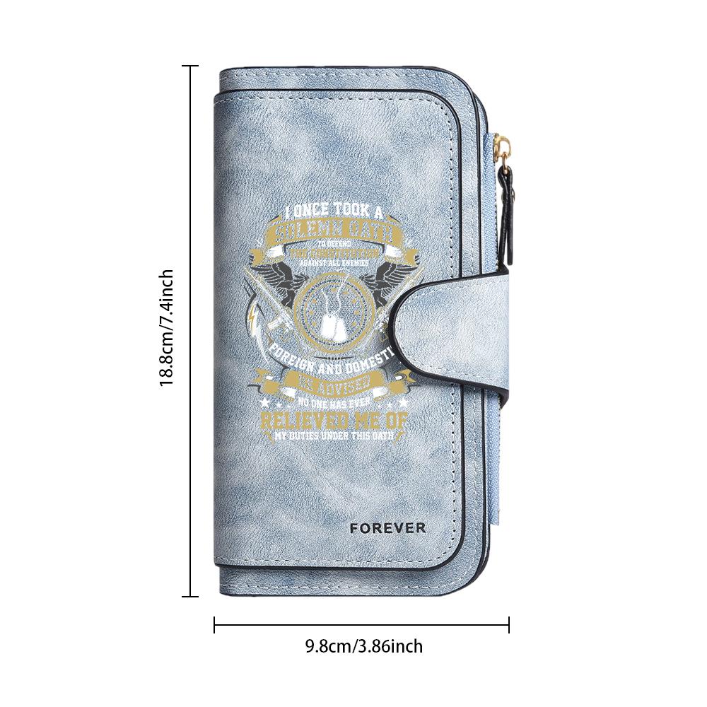 Veteran Oath Themed Long Wallet Fashion Casual Large Capacity Card Holder Daily Use Durable Purse