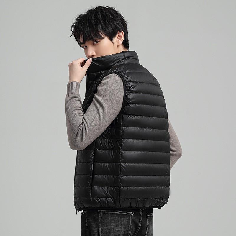 Herren Leichte Daunenweste Winter Warm Puffer Slim Fit Stehkragen Reißverschluss Vorne Lässige Oberbekleidung