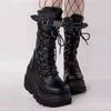 Design Ladies High Platform Boots Big Size Rivet Goth High Heels Boots Women Cosplay Wedges Punk Shoes Woman Gothic Shoes