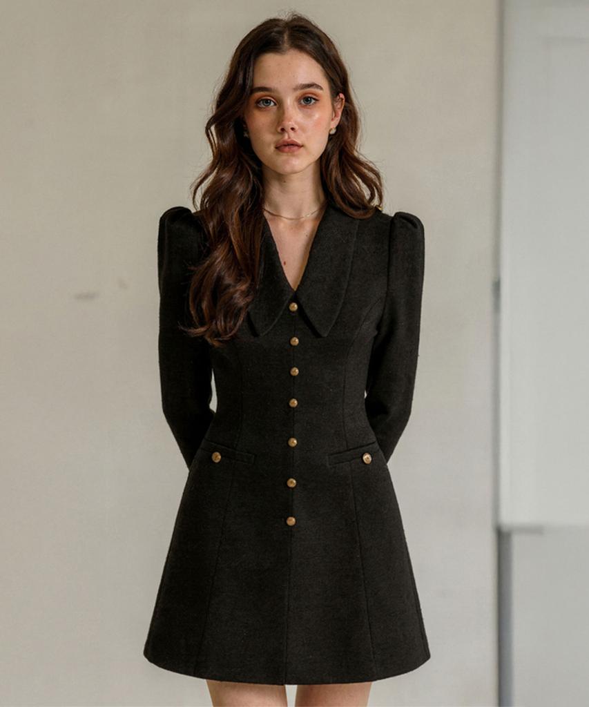 Anoetic Anc Collar Tweed Mini Dress_Black