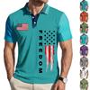Men's Loose Fit Casual Short Sleeve Polo Shirt with Flag Print and FREEDOM Text Pattern Lightweight Breathable Summer Top