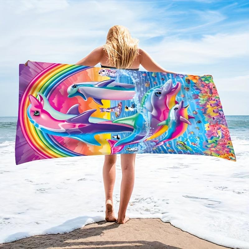 1pc Dolphin Microfiber Beach Towel, Multi-Purpose Yoga Fitness Camping Travel, Durable Outdoor Essential