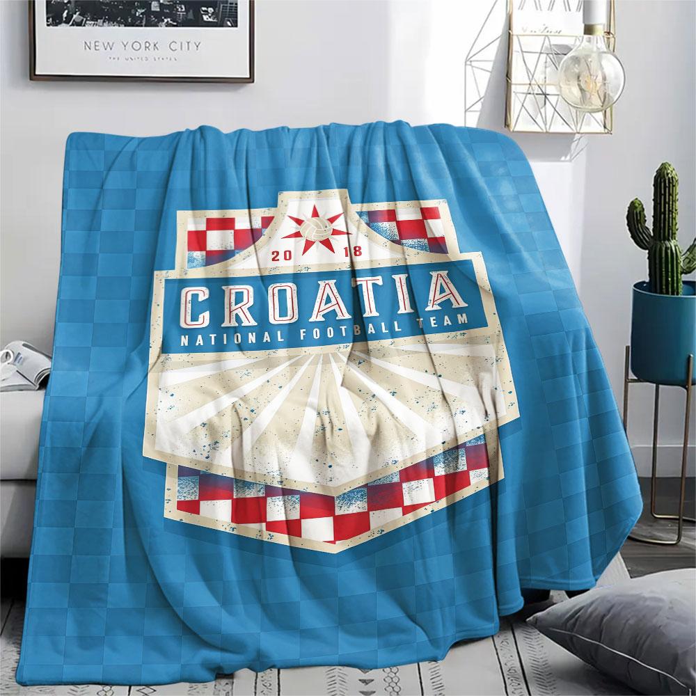 Croatia Football Printed Flannel Blanket, Soft Throw for Bedroom Sofa, Washable,soccer Fan Merchandise, Great Gift.