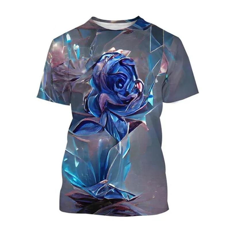 New Fashion Rose 3D Printing Men's T-shirt Popular Flower Art Rose Men Women Harajuku Casual Short Sleeve Oversize T-Shirt Tees