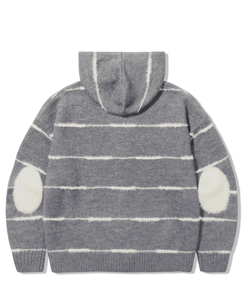 TRILLION Washable Wool Hairy Stripe Hooded Zip-Up Knit_Melange Gray