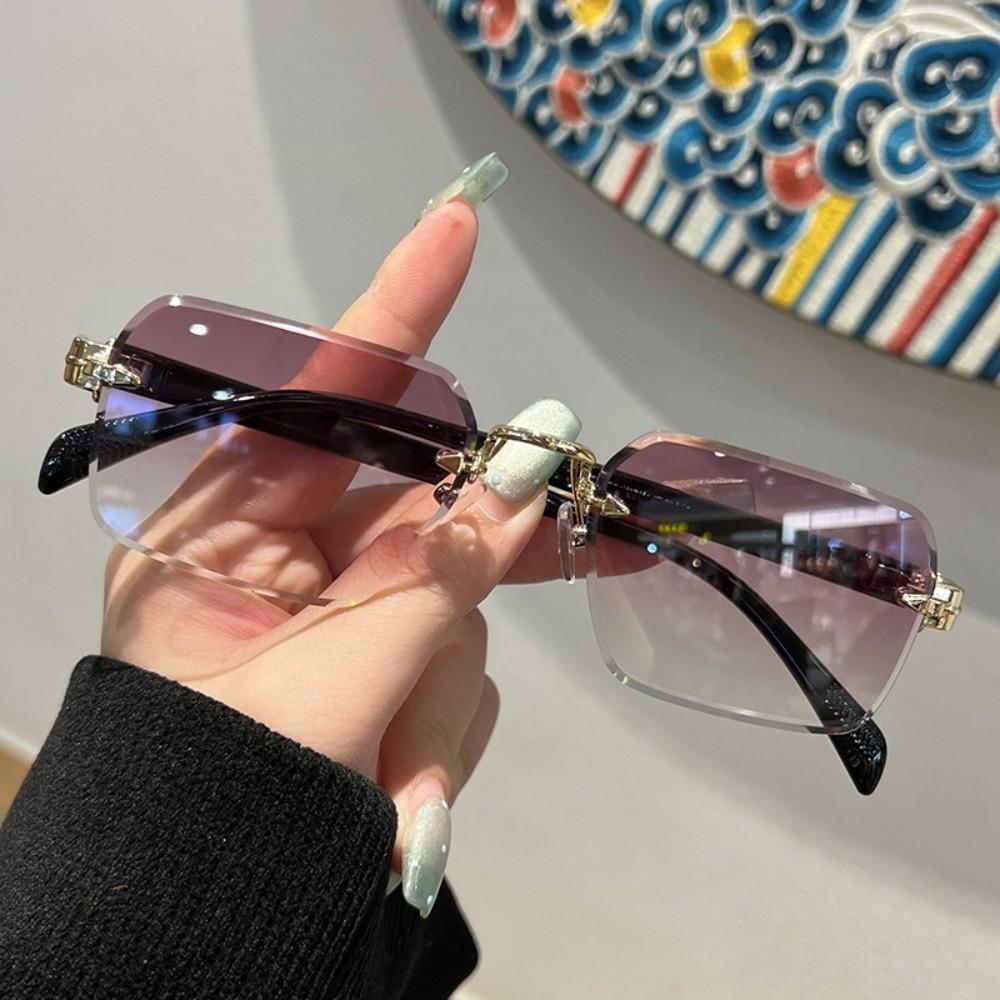 Retro Frameless Polarizing Lens Sunnies Eyewear Anti-UV Glasses Square Frame Sunglasses Summer