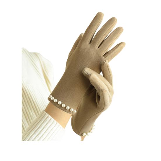 Women Winter Touchscreen Gloves Plush Lined Gloves with Faux Pearls Warm Windproof Gloves for Daily Errands Commuting Dating