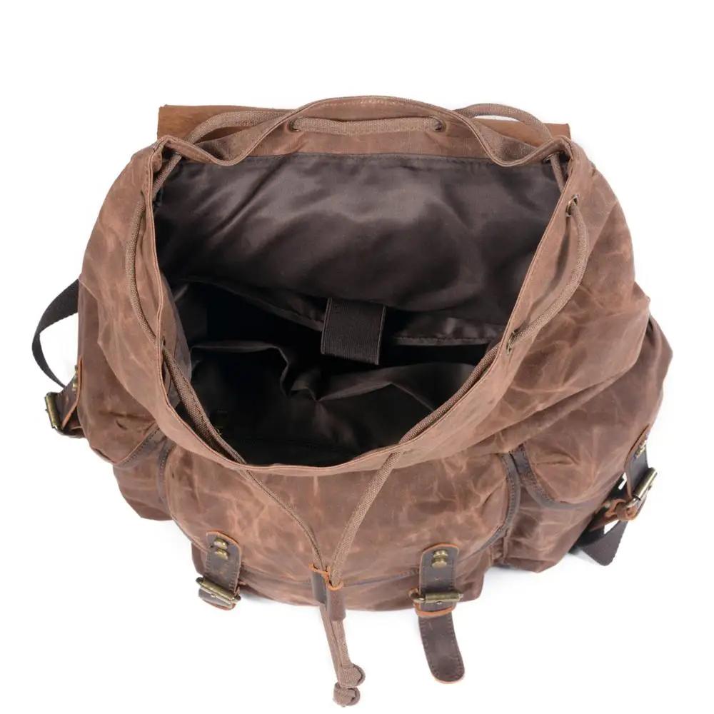 Mens Waxed Canvas Backpack Rucksack Forwith Laptop Compartment Rustic Men Wax Leather Backpacks Travel Vintage Bookbag