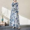 Johnature Woman Spring Long Sleeves Vintage Style Dress Chinese Style Casual Print O-Neck Loose Dress