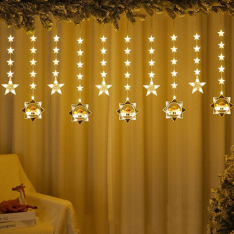 3M 95 Leds Sterne Mond Led Vorhang String Licht Ramadan Girlande Licht EID Mubarak Dekor Lichter Für Home Islam muslimische Party WBL